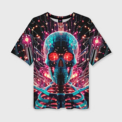 Футболка оверсайз женская Neon cyber skull - ai art fantasy, цвет: 3D-принт