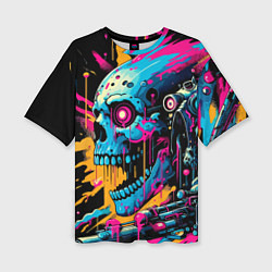 Женская футболка оверсайз Cool cyber skull - ai art