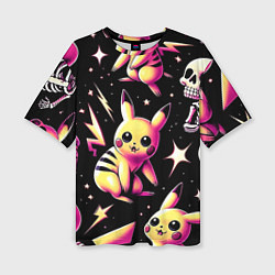 Футболка оверсайз женская Pikachu and skeletons - pattern, цвет: 3D-принт