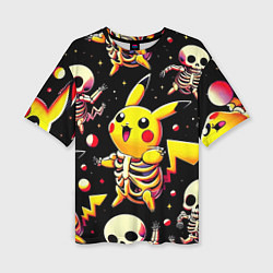 Футболка оверсайз женская Скелет Пикачу - паттерн, цвет: 3D-принт