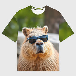 Женская футболка оверсайз Модная капибара в темных очках