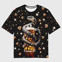 Футболка оверсайз женская Бриллиантовый змей с кружкой пива, цвет: 3D-принт