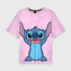 Футболка оверсайз женская Stitch on a pink background, цвет: 3D-принт