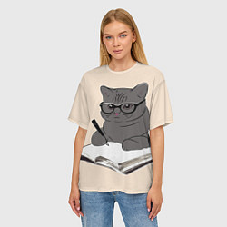Футболка оверсайз женская Психолог кот, цвет: 3D-принт — фото 2