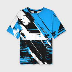 Футболка оверсайз женская Diagonal black and white stripes on a blue backgro, цвет: 3D-принт