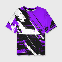 Женская футболка оверсайз Diagonal black and white stripes on a purple backg