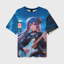 Футболка оверсайз женская Аниме девочка с электрогитарой, цвет: 3D-принт