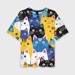 Футболка оверсайз женская Много цветных котиков, цвет: 3D-принт