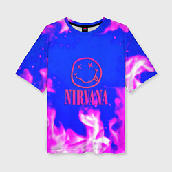 Женская футболка оверсайз Nirvana neon flame