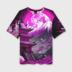 Футболка оверсайз женская Япония гора в фиолетовом свете, цвет: 3D-принт
