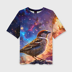 Женская футболка оверсайз Воробей в космосе