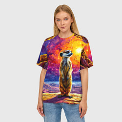 Футболка оверсайз женская Сурикат и космическое небо, цвет: 3D-принт — фото 2