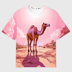 Женская футболка оверсайз Верблюд в розовой пустыне