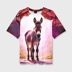 Женская футболка оверсайз Осел в розовом свете