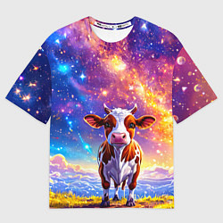 Футболка оверсайз женская Коровка и звездное небо, цвет: 3D-принт