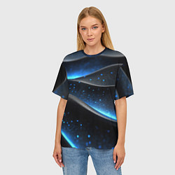 Футболка оверсайз женская Черная волнистая текстура с синей пыльцой, цвет: 3D-принт — фото 2