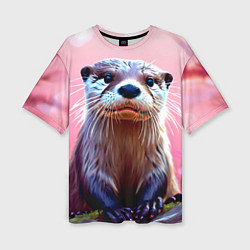 Футболка оверсайз женская Выдра в розовом цвете, цвет: 3D-принт