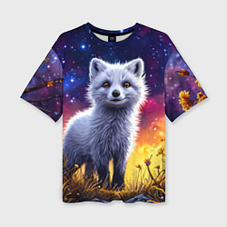Женская футболка оверсайз Песец в звездную ночь