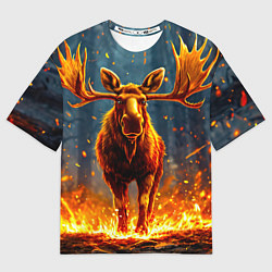 Женская футболка оверсайз Лось в огне
