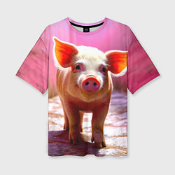 Футболка оверсайз женская Поросенок в розовом, цвет: 3D-принт