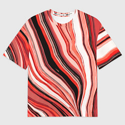 Футболка оверсайз женская Волнистые вертикальные чёрно-красные полосы, цвет: 3D-принт