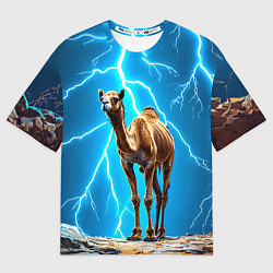 Женская футболка оверсайз Верблюд и удар молнии
