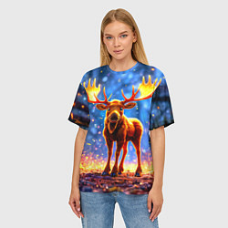Футболка оверсайз женская Лосенок в лесу, цвет: 3D-принт — фото 2