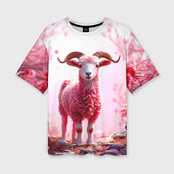 Женская футболка оверсайз Козел в розовом