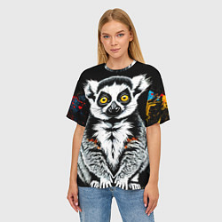 Футболка оверсайз женская Лемур на черном, цвет: 3D-принт — фото 2