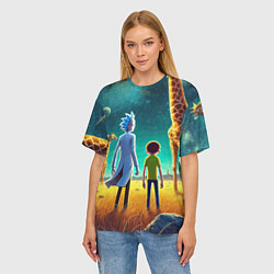 Футболка оверсайз женская Рик и Морти на планете жирафов - нейроарт, цвет: 3D-принт — фото 2