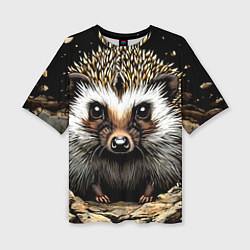 Женская футболка оверсайз Ёжик на черном