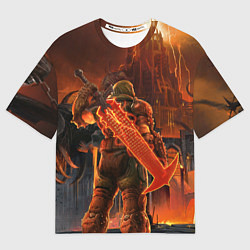 Футболка оверсайз женская Doom slayer and tower Doom, цвет: 3D-принт