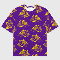 Футболка оверсайз женская Золотые птички на индиго, цвет: 3D-принт