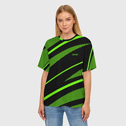 Футболка оверсайз женская Sport чёрный и зелёный полосы, цвет: 3D-принт — фото 2