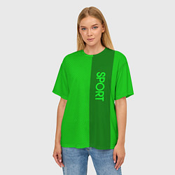 Футболка оверсайз женская Sport зелёный с полосой, цвет: 3D-принт — фото 2