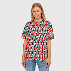 Футболка оверсайз женская Киберпанк шестиугольники красные, цвет: 3D-принт — фото 2