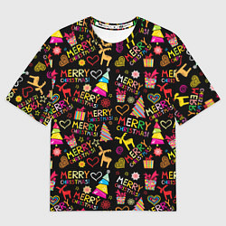 Футболка оверсайз женская Merry Christmas - паттерн, цвет: 3D-принт
