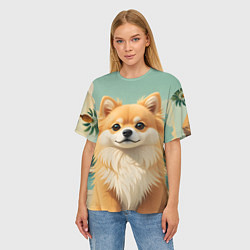 Футболка оверсайз женская Шпиц и пальмы, цвет: 3D-принт — фото 2