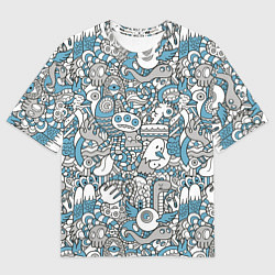 Футболка оверсайз женская Дудлинг серо-голубой, цвет: 3D-принт