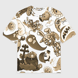 Футболка оверсайз женская Растения против зомби в бежевых тонах, цвет: 3D-принт