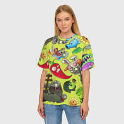 Футболка оверсайз женская Растения против зомби с героями, цвет: 3D-принт — фото 2