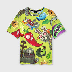 Футболка оверсайз женская Растения против зомби с героями, цвет: 3D-принт