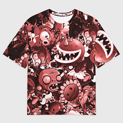 Футболка оверсайз женская Растения против зомби в красном цвете, цвет: 3D-принт