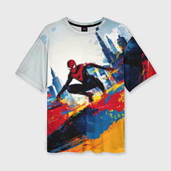 Женская футболка оверсайз Человек - паук и пролитая краска