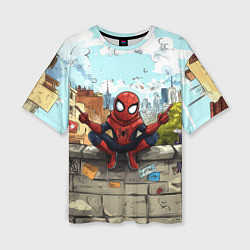 Женская футболка оверсайз Маленький человек-паук в городе