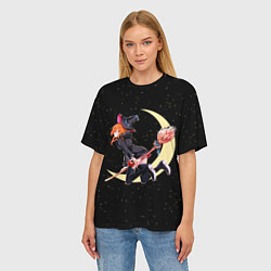 Футболка оверсайз женская Ведьма с яблоком летит на метле, цвет: 3D-принт — фото 2