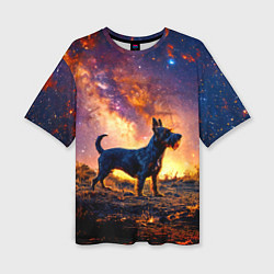 Женская футболка оверсайз Скотч-терьер в космосе