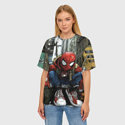 Футболка оверсайз женская Человек-паук в больших кедах, цвет: 3D-принт — фото 2