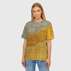 Футболка оверсайз женская Золотые волны на сером текстура, цвет: 3D-принт — фото 2