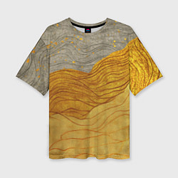 Футболка оверсайз женская Золотые волны на сером текстура, цвет: 3D-принт